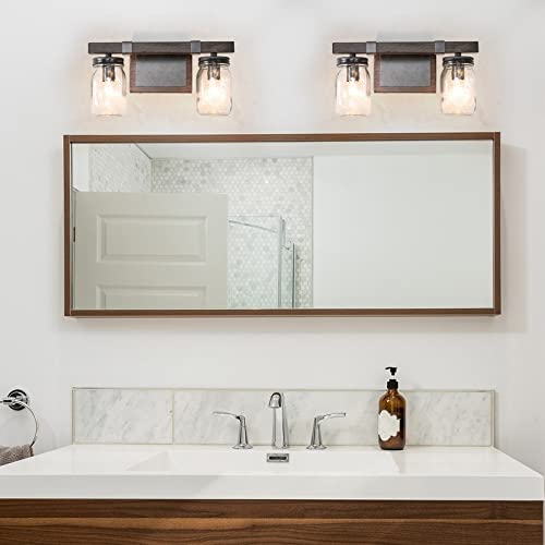 Modern Farmhouse 2-Light Mason Jar Bathroom Vanity Lights Glass Wall Sconces 13" - Diamond Home USA