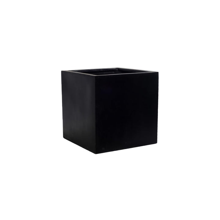 Pottery Pots Elegant Modern Fiberstone Cube Planter Black Pot Indoor Outdoor - 12" x 12" x 12" - Black