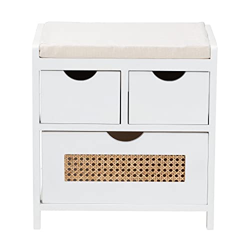 Modern and Contemporary Light Beige Fabric White Finished Wood 3-Drawer - Diamond Home USA
