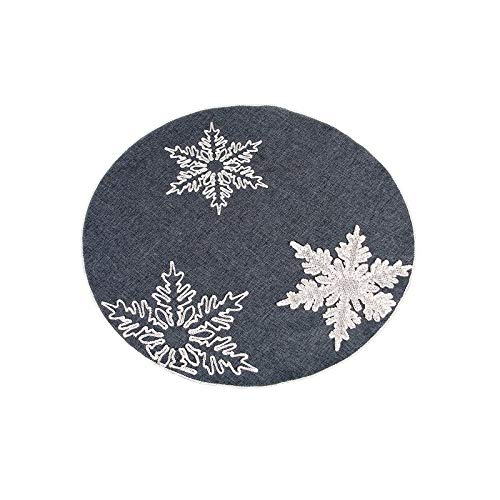 Snowflake Embroidered Christmas Round Placemats 16-inch Set of 4 Grey Polyester - Diamond Home USA