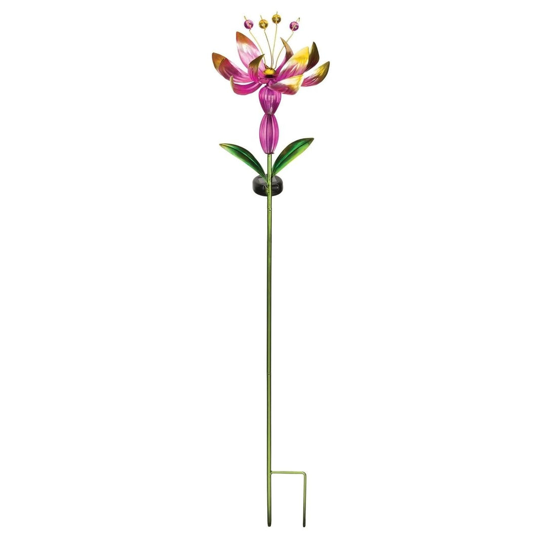 Flower Spinner Solar Stake Pink Metal - Diamond Home USA
