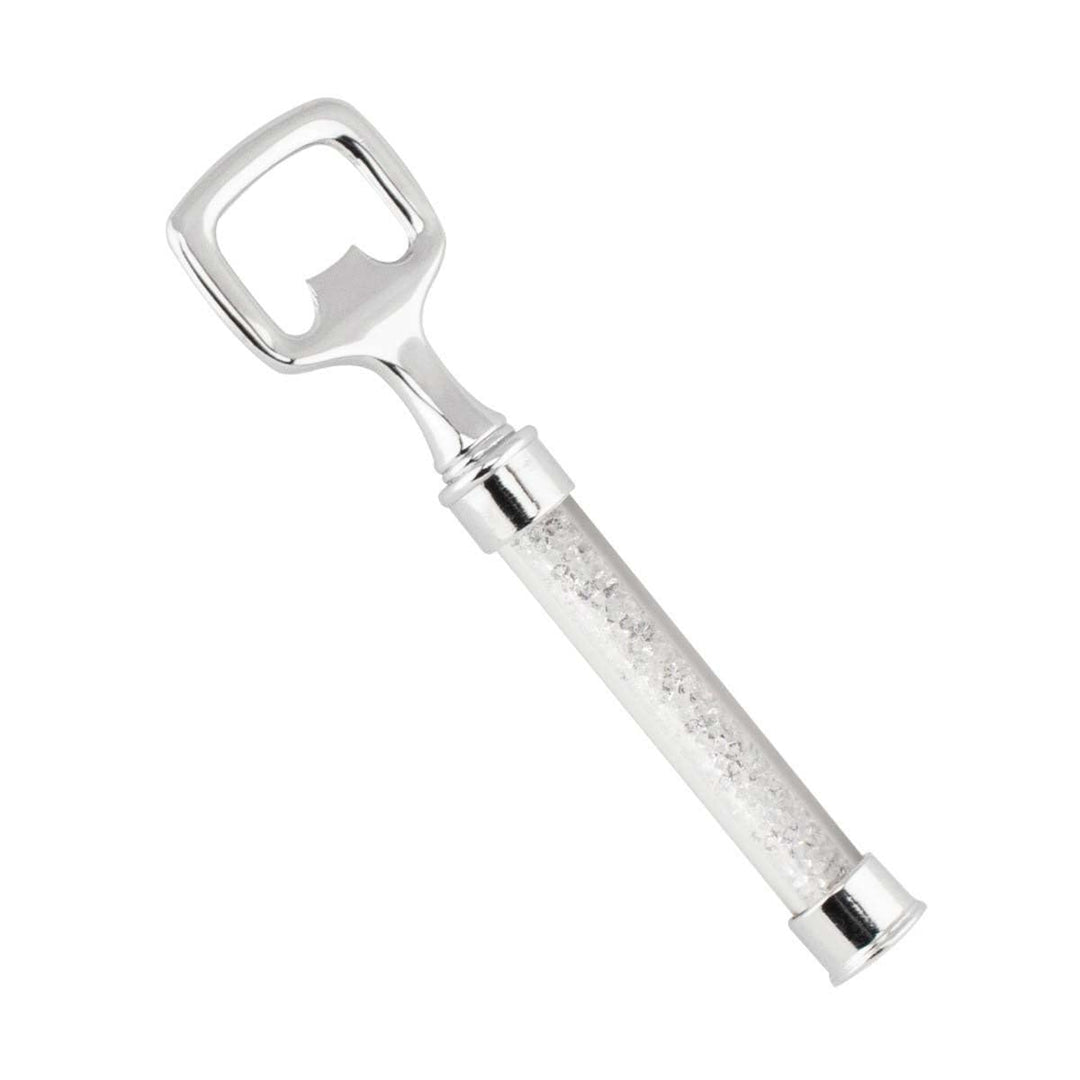 Rhinestone Crystal-Filled Bottle Opener Silver Stainless Steel 1 Piece
