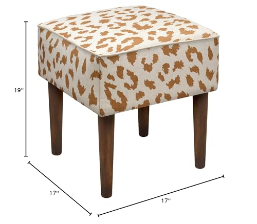 Caramel Linen Leopard Upholstered Modern-Style Stool with Wooden Legs Brown - Diamond Home USA