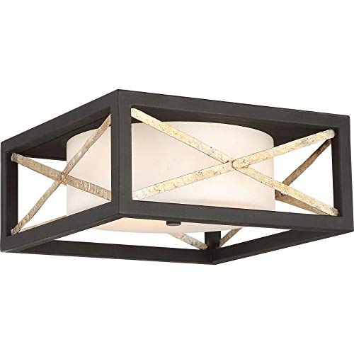 NUVO 60/6132 Two Light Flush Mount 6.25x14.00x14.00 Matte Black/Antique Silver - Diamond Home USA