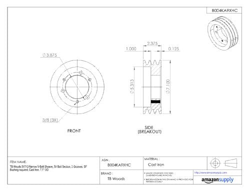 TB Woods 5V4653 Narrow V-Belt Sheave 5V Belt Section 3 Grooves SDS Bushing - Diamond Home USA