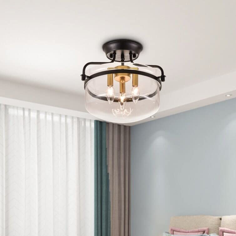 3 Lights Glass Semi Flush Mount Black Gold Industrial Modern Contemporary - Diamond Home USA