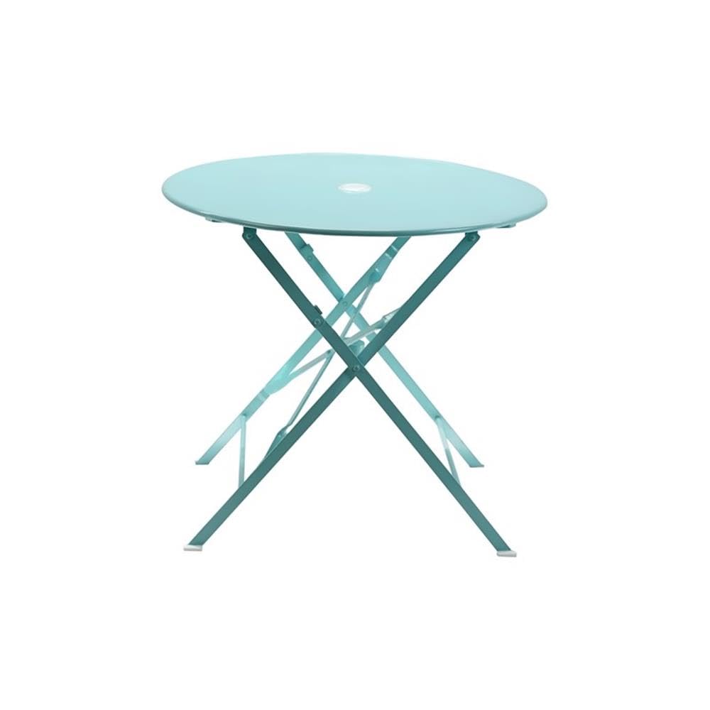 Carolina Classic 30" Folding Metal Bistro Table with Umbrella Hole in Teal - Diamond Home USA