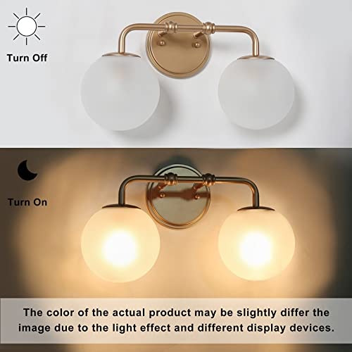 Modern Gold 2-Light Linear Bathroom Vanity Lights Frosted Globe Glass Wall - Diamond Home USA