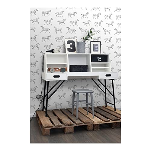 Burnett Off/White Horses Wallpaper 20.5 X Off/White Animal Print Wildlife - Diamond Home USA