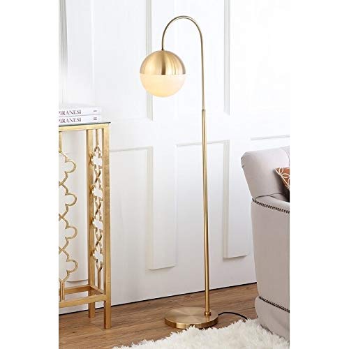 Led Rose Gold Floor p Vintage Arc Reading Light with Shade White Standing - Diamond Home USA
