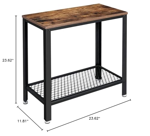 Industrial Side Table 2-Tier Nightstand with Mesh Shelf End Wood Look Accent - Diamond Home USA