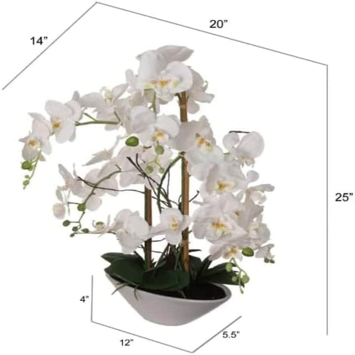 24.8 White Orchid in Pot Elegant Silk Flower Plant Realistic Home Office - Diamond Home USA