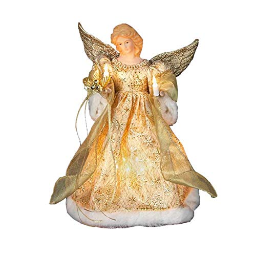 10-Light 12-inch Gold Dress Angel Treetop Lead Metal Porcelain - Diamond Home USA