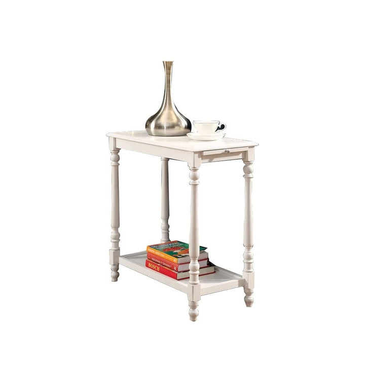 Transitional Style Side Table with Hidden Tray in White Traditional