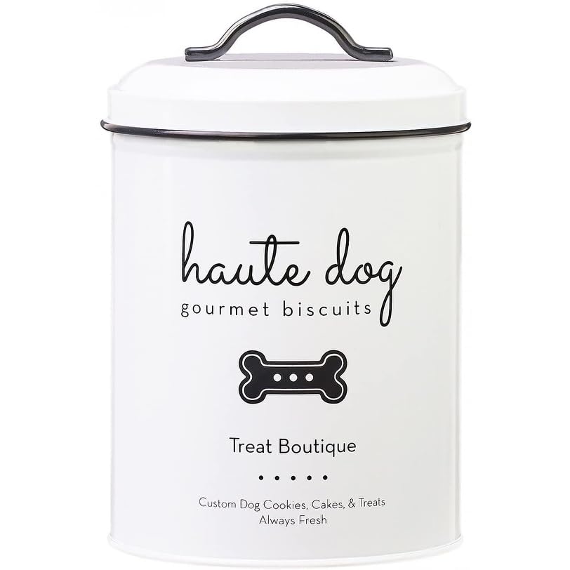 Pet Dog Gourmet Biscuits Storage Canister Food Safe 72 Ounce Black White Solid