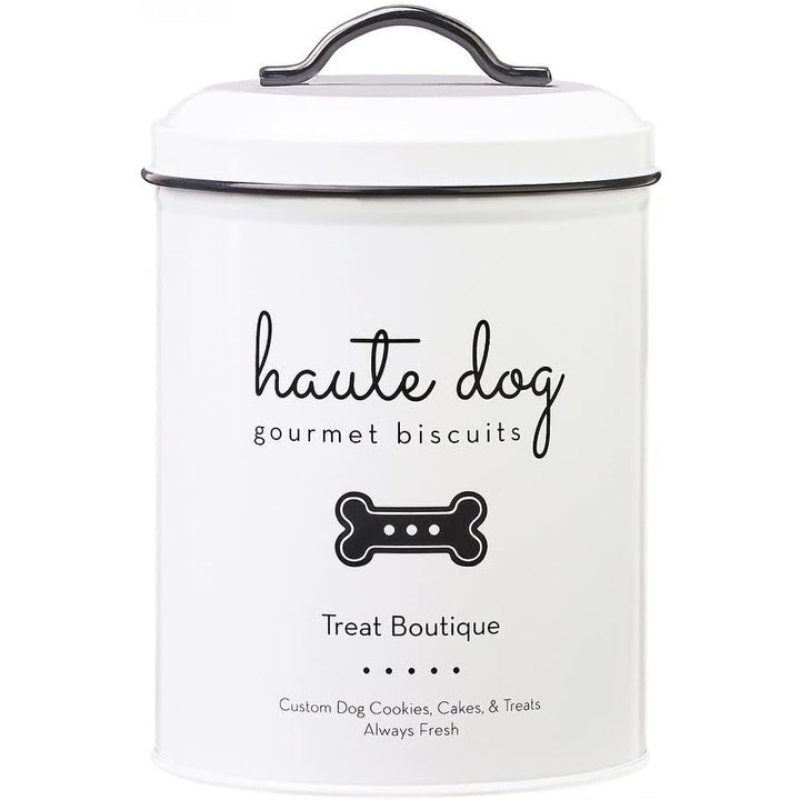 Pet Dog Gourmet Biscuits Storage Canister Food Safe 72 Ounce Black White Solid