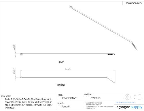 Panduit PLT4S-C86 Pan-Ty Cable Tie Metal Detectable Nylon 6.6 Standard Cross