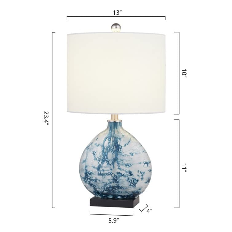 23" Bedside Blue Glass Table Lamp Glam Modern Contemporary Nautical Coastal - Diamond Home USA
