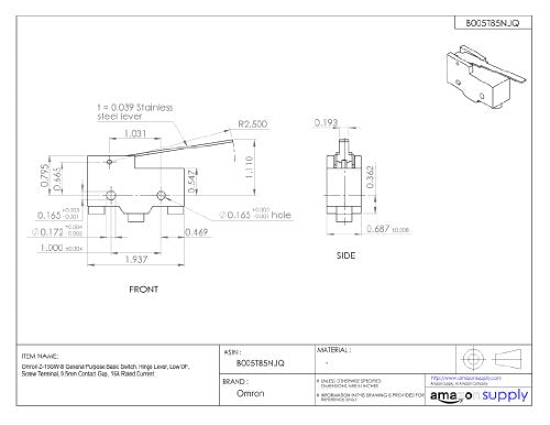 Omron Z-15GW-B General Purpose Basic Switch Hinge Lever Low OF Screw Terminal . - Diamond Home USA