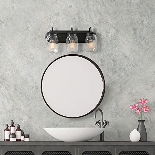 Farmhouse Bathroom 3-light Black Vanity Light Fixture with Mason Jar 19" l X - Diamond Home USA