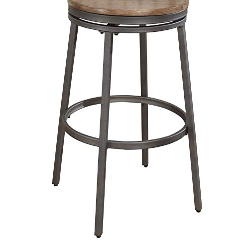 Backless Bar Stool Grey Industrial Metal Wood Finish Swivel - Diamond Home USA