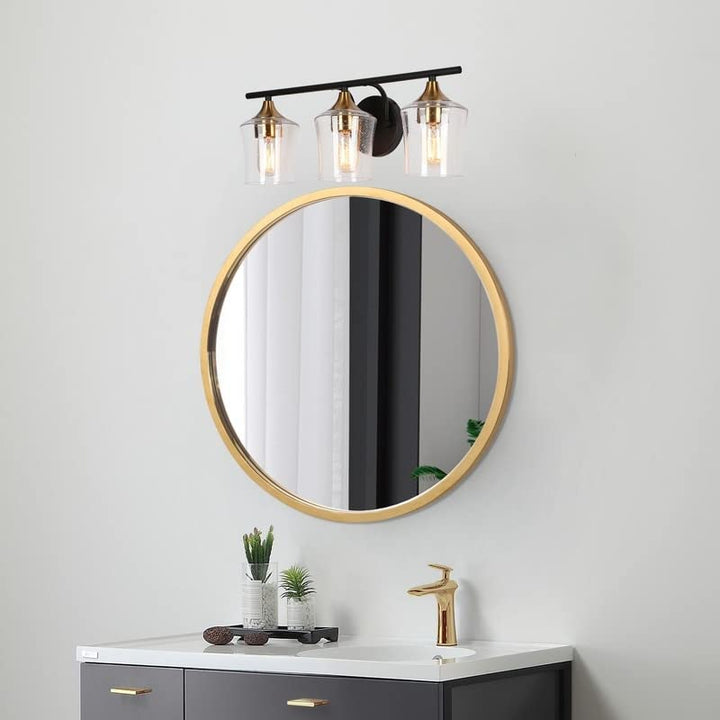 Modern Black Gold 3-Light Linear Bathroom Vanity Lights with Seeded Glass Shades - Diamond Home USA
