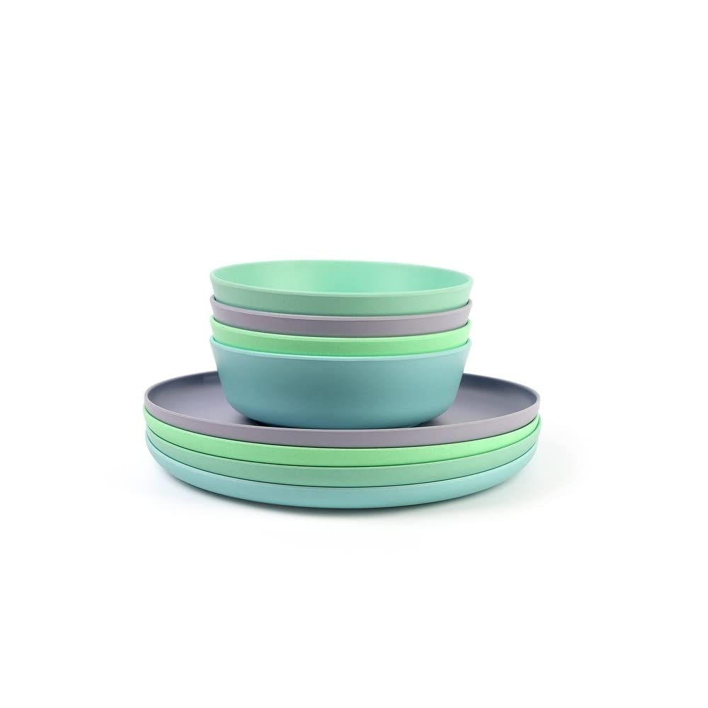 8-piece Cool Color Bamboo Flour Tableware Set Blue Green Purple Coastal Casual - Diamond Home USA