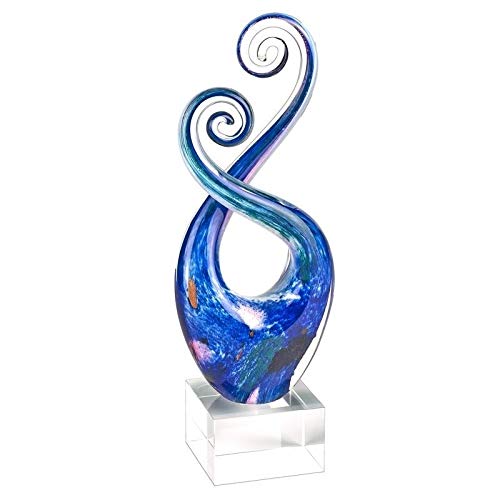 Style Art Glass Swirl Centerpiece On Crystal Base 10" Multi Color Handmade