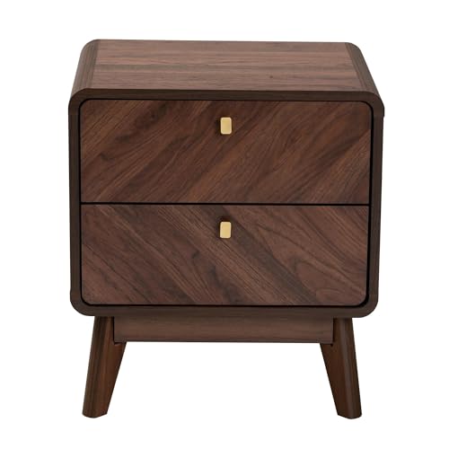 Mid-Century Transitional Walnut Brown Finished Wood 2-Drawer Nightstand Bohemian - Diamond Home USA
