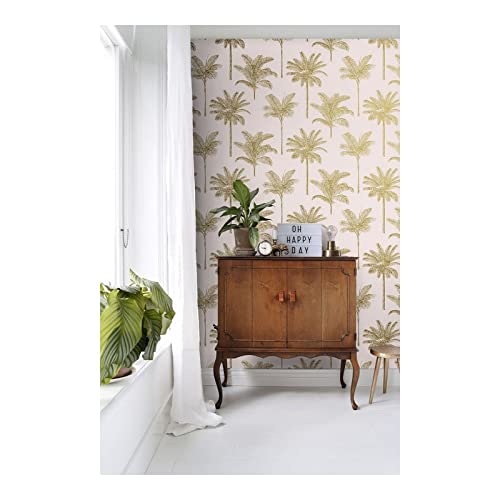 Blush Palm Trees Wallpaper 20.9 X Pink Nature Wildlife Washable - Diamond Home USA