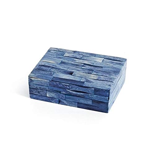 Rectangular Decorative Box Blue Transitional Bone Wood Natural Finish Storage - Diamond Home USA