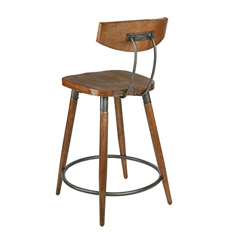Brown Counter Stool 24-inch with Back Mid-Century Modern Acacia Metal Wood - Diamond Home USA