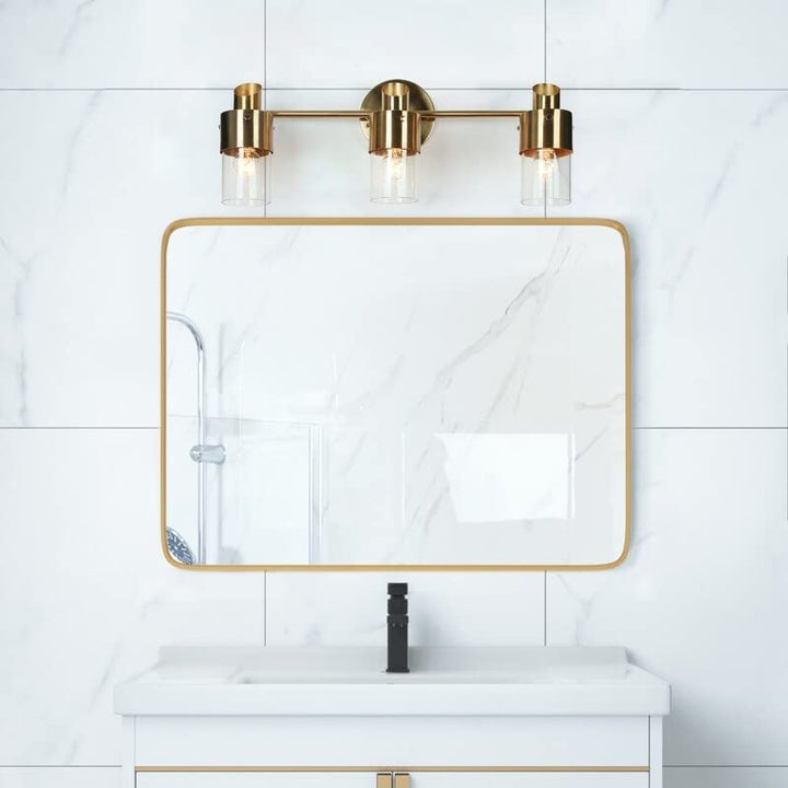 Modern Gold 3-Light Linear Bathroom Vanity Light Clear Glass Wall Lighting 19.5" - Diamond Home USA