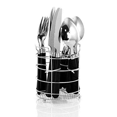 16 Piece Stainless Steel Flatware Set With Chrome Caddy - Black Casual