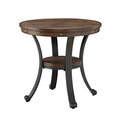 Brown and Black Wood Round Side Table Casual Oak Finish Shelf - Diamond Home USA