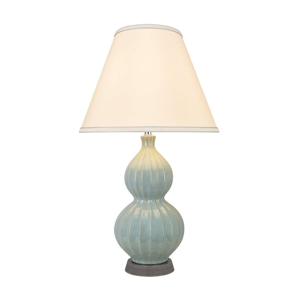 25" High Ceramic Table Lamp Light Blue and Hardback Empire Shaped Shade White - Diamond Home USA