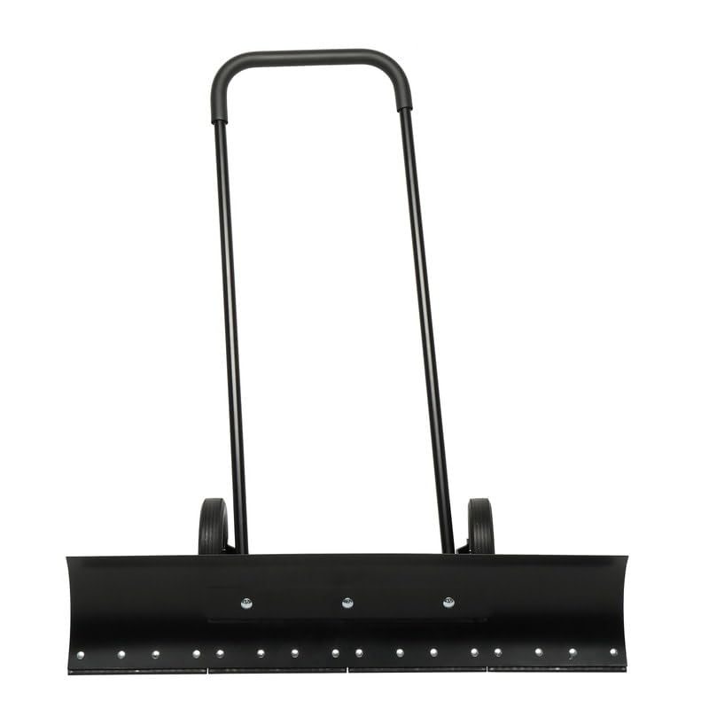 39 in. Black Snow Shovel Rolling Pusher with 2 Wheels 37.37 X 7.87 Inch Metal
