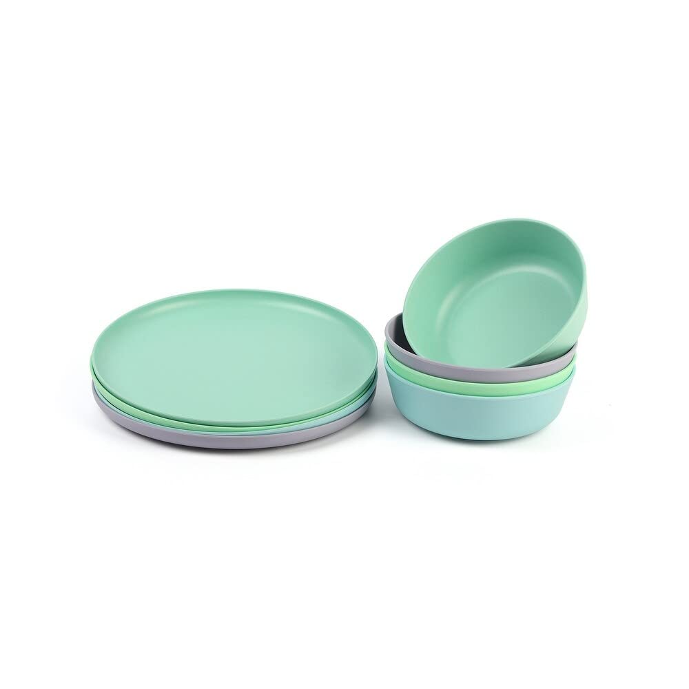 8-piece Cool Color Bamboo Flour Tableware Set Blue Green Purple Coastal Casual - Diamond Home USA