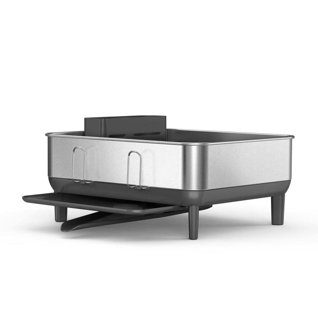 Compact Kitchen Dish Drying Rack Fingerprint-Proof Stainless Steel Frame Grey - Diamond Home USA