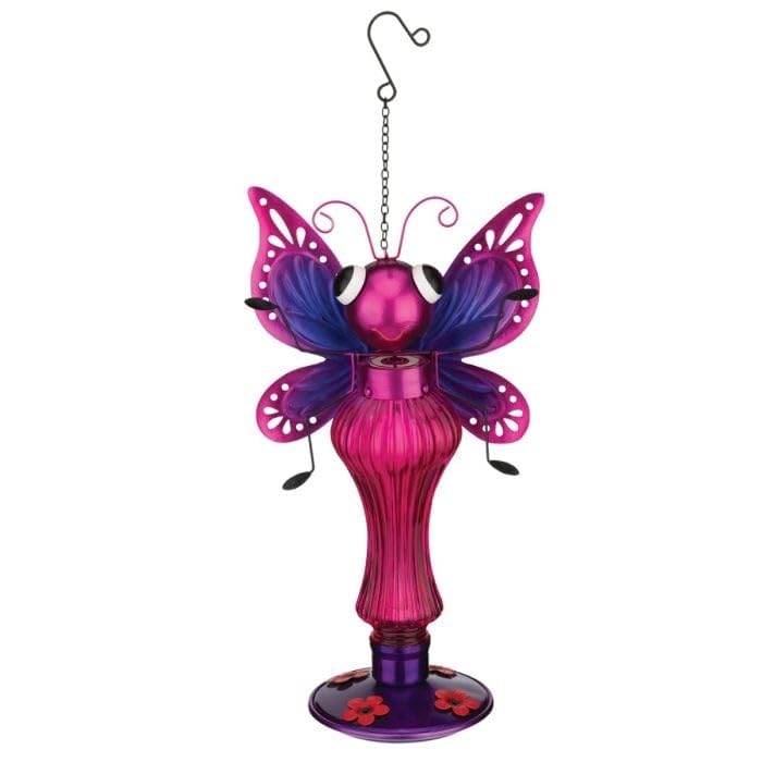 Critter Hummingbird Feeder Butterfly Pink Metal - Diamond Home USA
