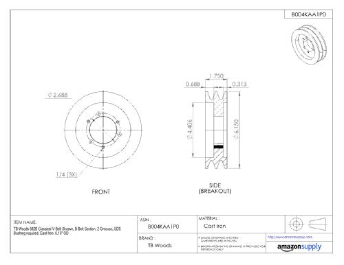 TB Woods 582B Classical V-Belt Sheave B Belt Section 2 Grooves SDS Bushing - Diamond Home USA