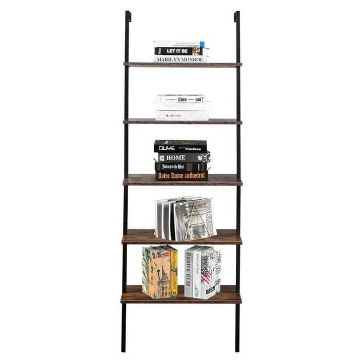 Wall Mounted Bookcase 5-Tier Open Ladder Shelf Bookshelf Brown Modern - Diamond Home USA
