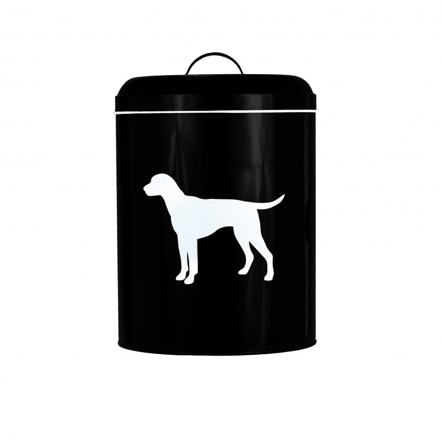 Pet Dog Food Canister Large 9.5" X 14.1" Black White Solid Metal