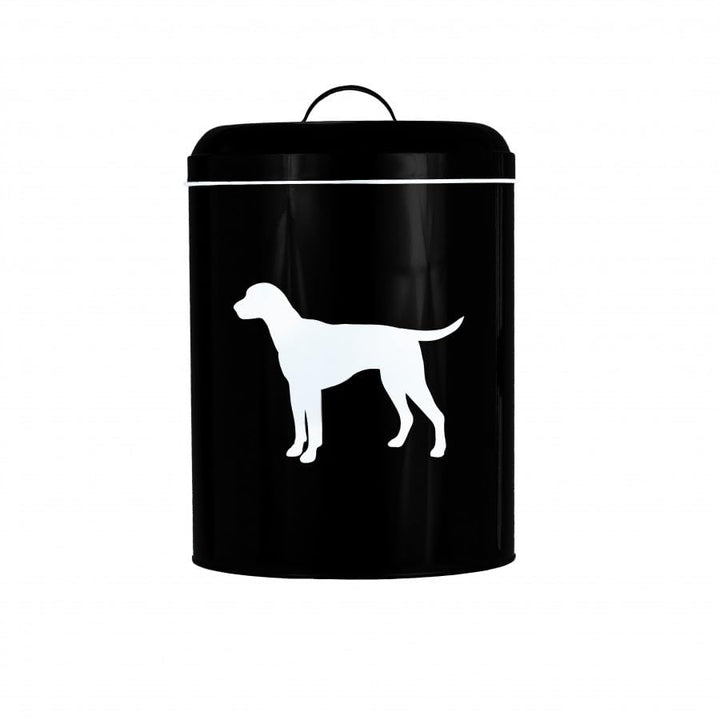 Pet Dog Food Canister Large 9.5" X 14.1" Black White Solid Metal