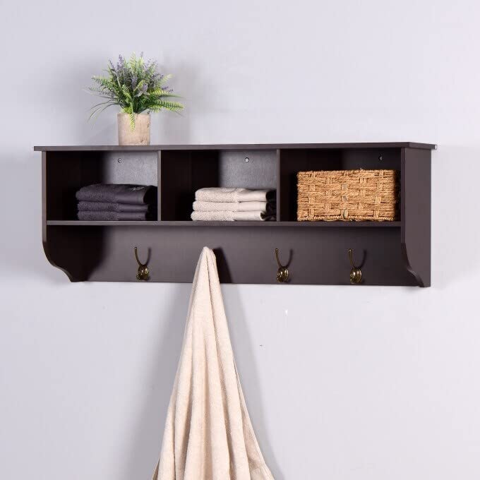 Wooden Entryway Wall Mounted Coat Rack with 4 Dual Hooks and Storage Shelf - Diamond Home USA