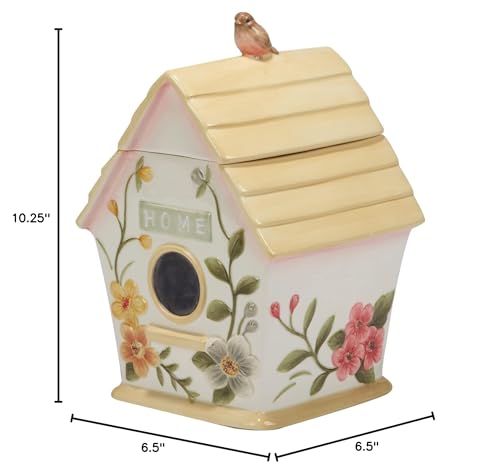 3-d Birdhouse Cookie Jar 88 Oz. 88oz Green Orange White Country Ceramic - Diamond Home USA
