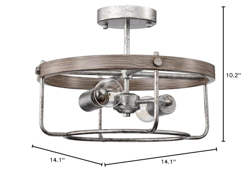 15 Inch Antique Cage Semi Flush Mount with 2 Light Beige Rustic Metal Energy - Diamond Home USA