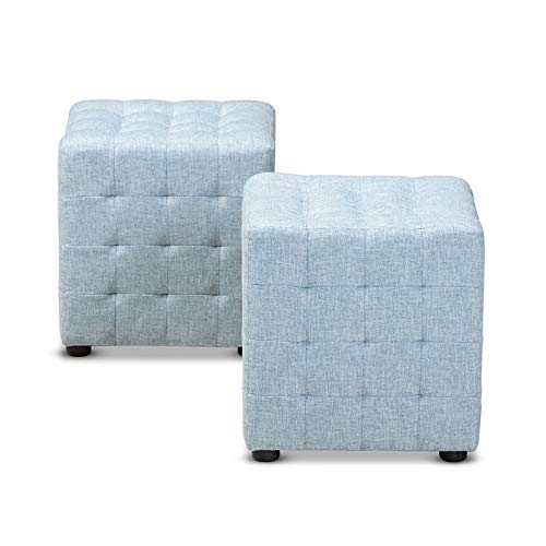 Baxton Studio Elladio Upholstered Wood Cube Ottoman in Light Blue - Set of 2 - Diamond Home USA