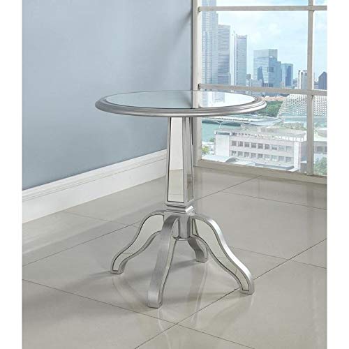 Master Furniture Silver Mirrored Round Side Table Glam Modern Contemporary Glass