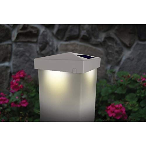 5x5 White PVC Pyramid Solar Post Cap (Set of 2) Bulbs Included - Diamond Home USA